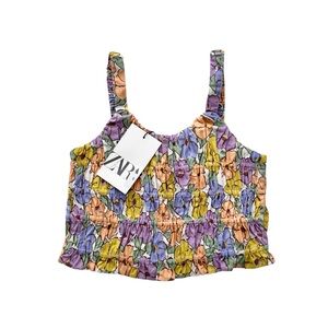Zara girls size 10Y floral print top with elasticized detail